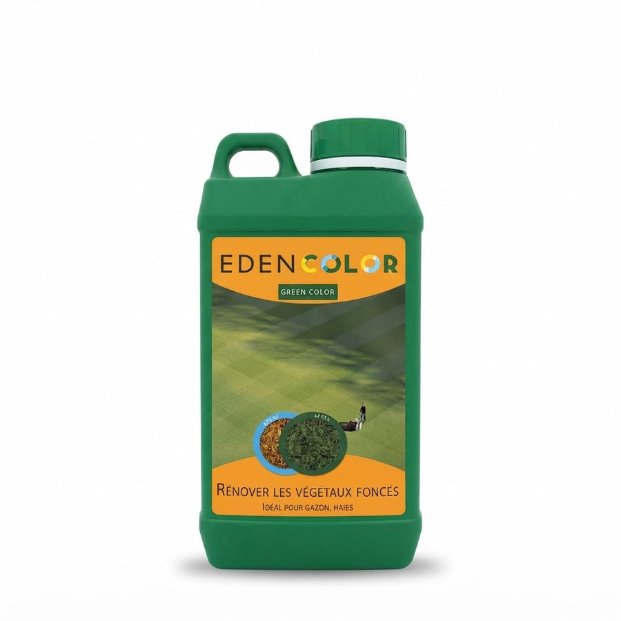 Bidon de colorant gazon et haies EdenColor Green Color sur fond blanc